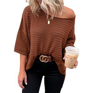 Women's Casual 3/4 Sleeve Loose Tunic Tops Knit Spring‎ Summer Sweater Blouses